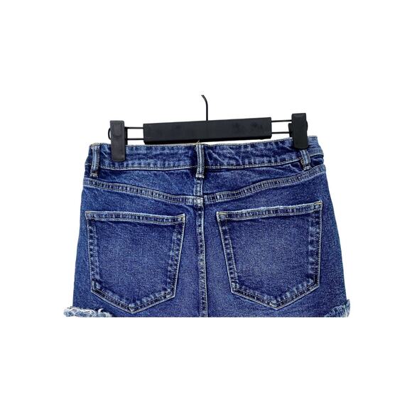 ZARA Mid Rise Cuttoff Frayed Jean Shorts Raw Ripped Hem Pockets 4 Blue #3068 - Picture 8 of 14